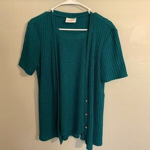 Alfred Dunner Teal 1 pc top and cardigan. Size medium